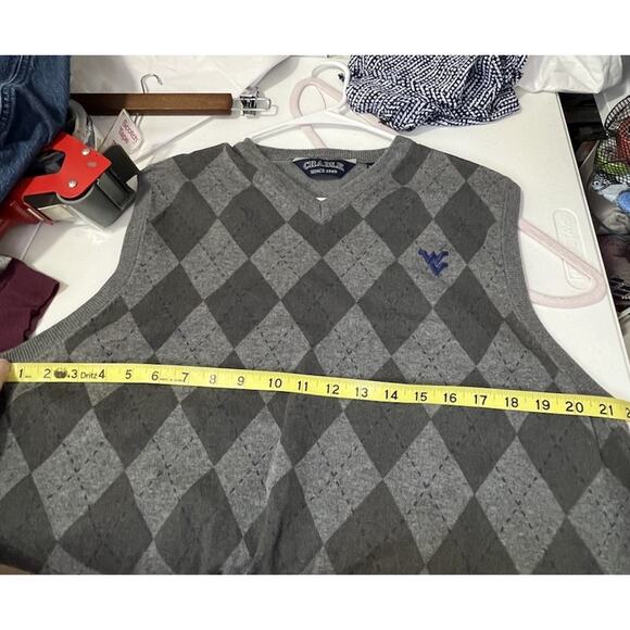 West Virginia University Mens Argyle Diamond Sweater WV Vest V Neck Size Medium - Picture 5 of 7